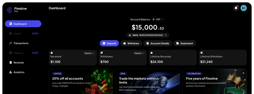 Finotive Pay dashboard