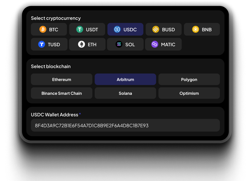 Finotive Pay crypto withdrawal form